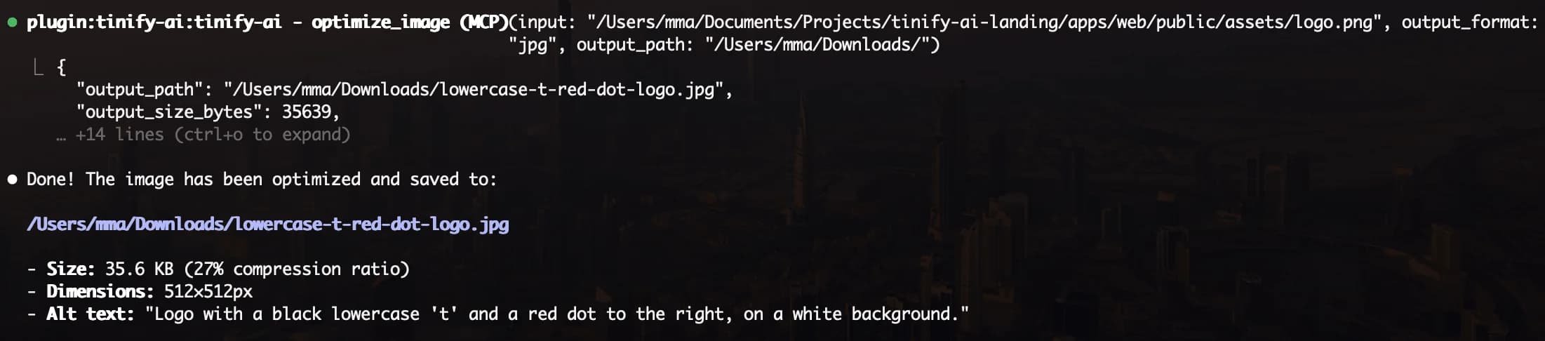 GlassyPic plugin optimizing project images in GitHub Copilot CLI — audit, compress, and report in one prompt.